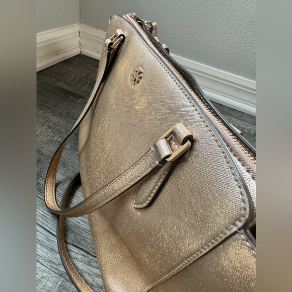 Tory Burch Rose gold Tote pink blush metallic Shoulder Bag satchel m Shimmer - Picture 4 of 12